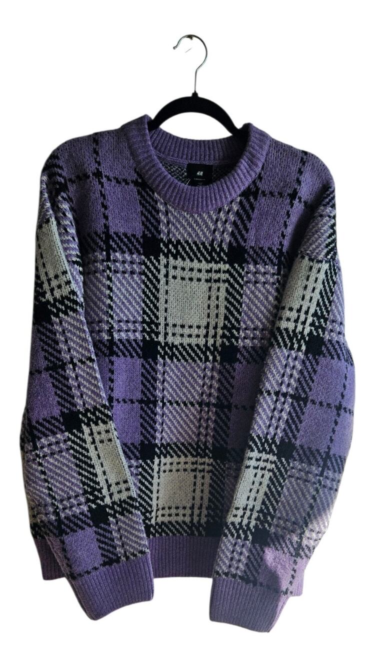 Chic Plaid Soft Comfortable Casual Wear Round Neckline Lined Pullover Size M NWT